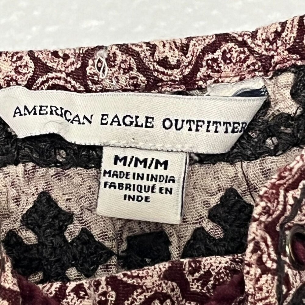 American‎ Eagle Outfitters Boho Romper Mauve Black Cotton Blend Medium - Picture 3 of 8